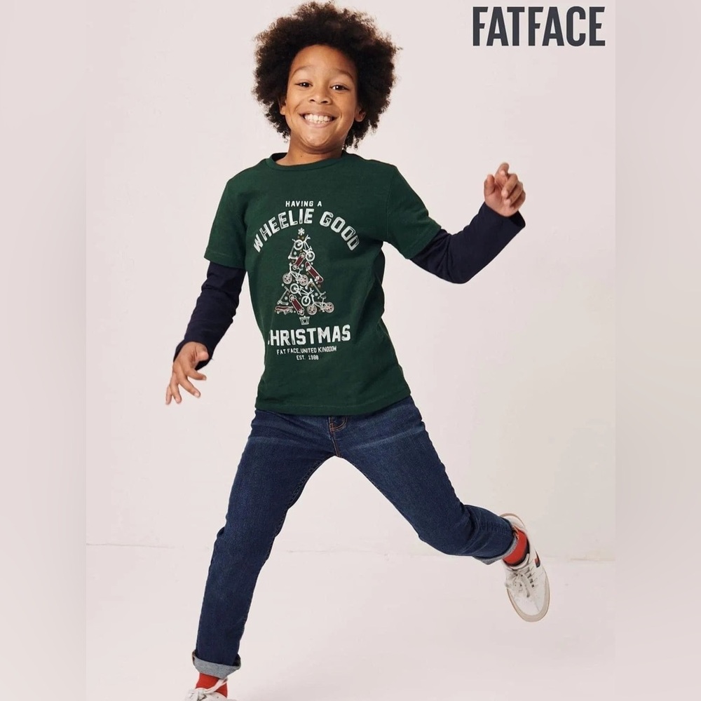 Fatface Christmas Skate Layered Long Sleeve T-Shirt Size 9/10